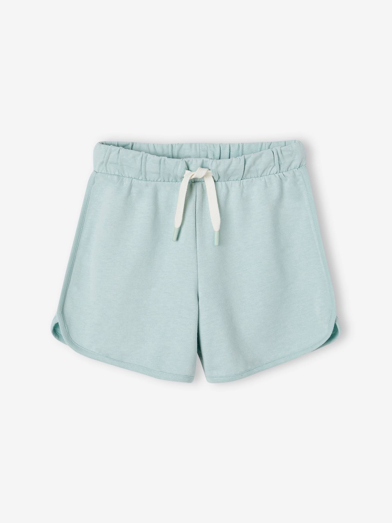 Meisjessportshort in fleece blauwgroen