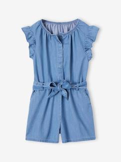 -Lichte denim jumpsuit met ruche mouwen voor meisjes