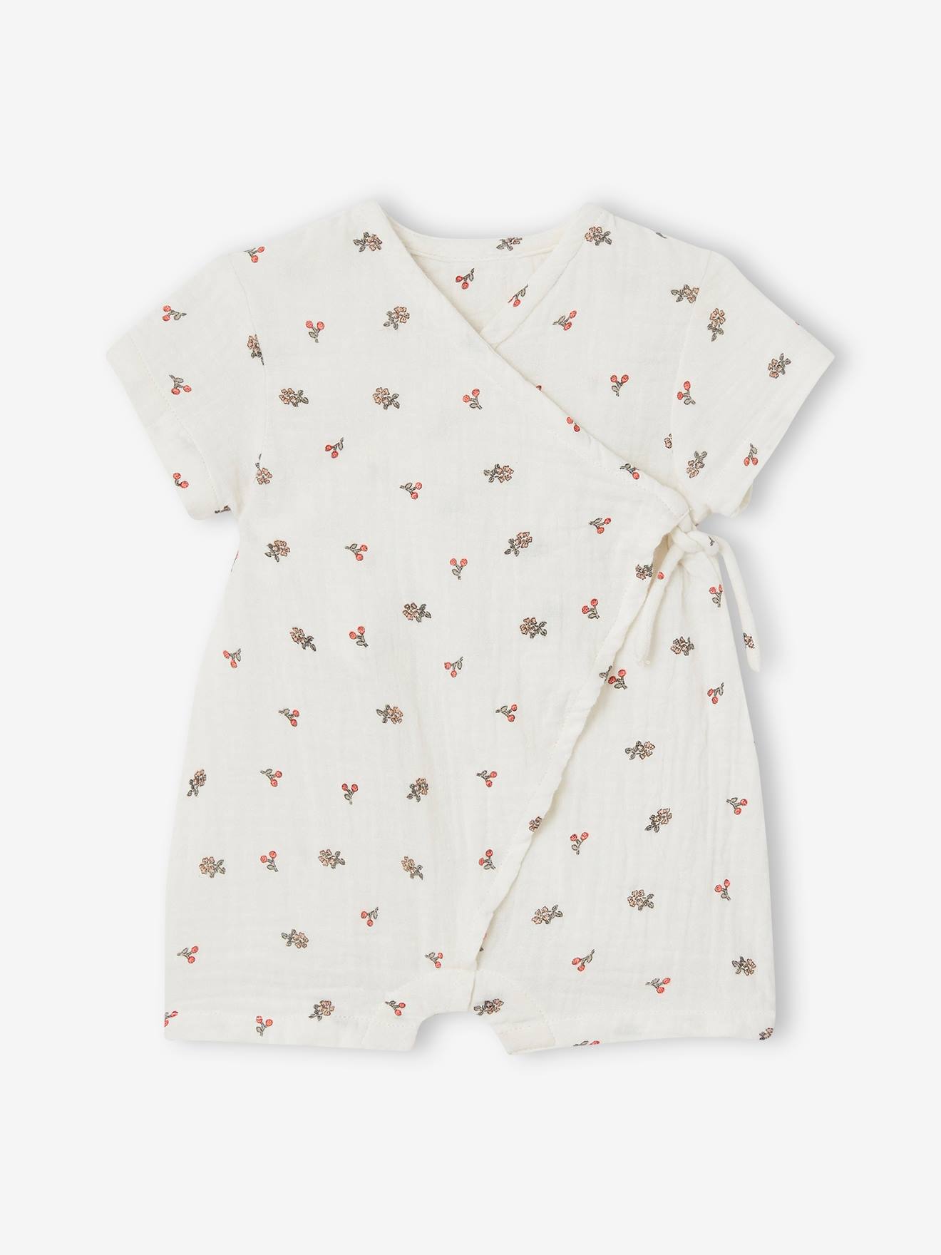 Pyjashort voor baby's personaliseerbaar van katoengaas ecru