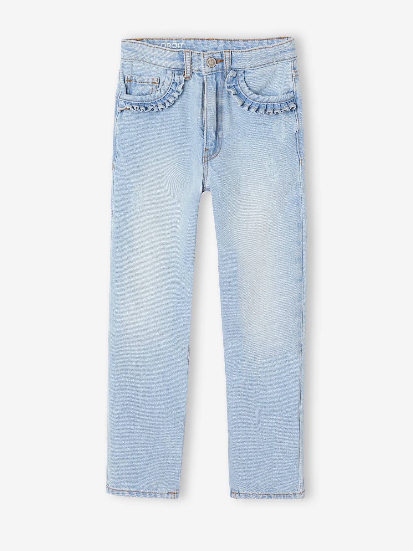 Rechte jeans MorphologiK meisjes heupomvang Small gebleekt denim