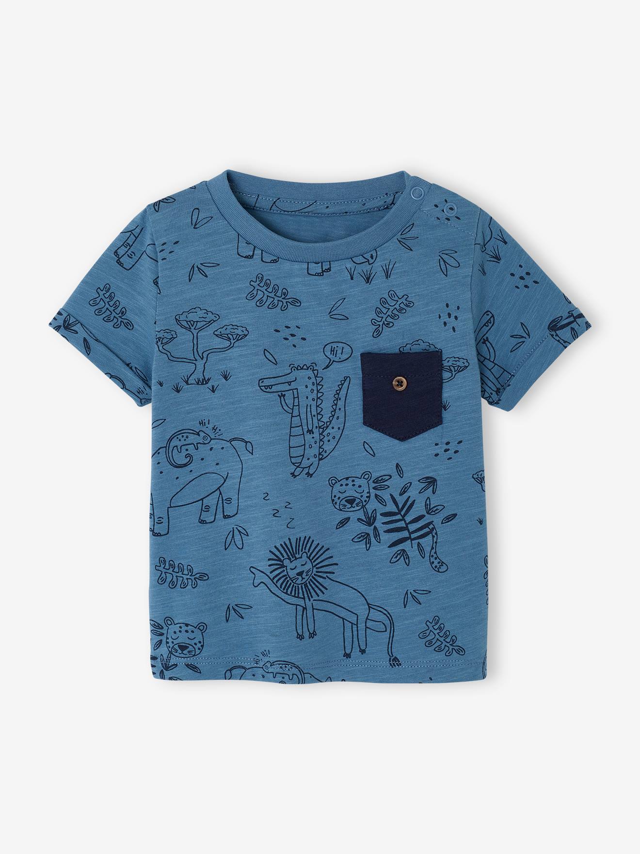 Babyshirt jungle van gevlamde jersey blauw