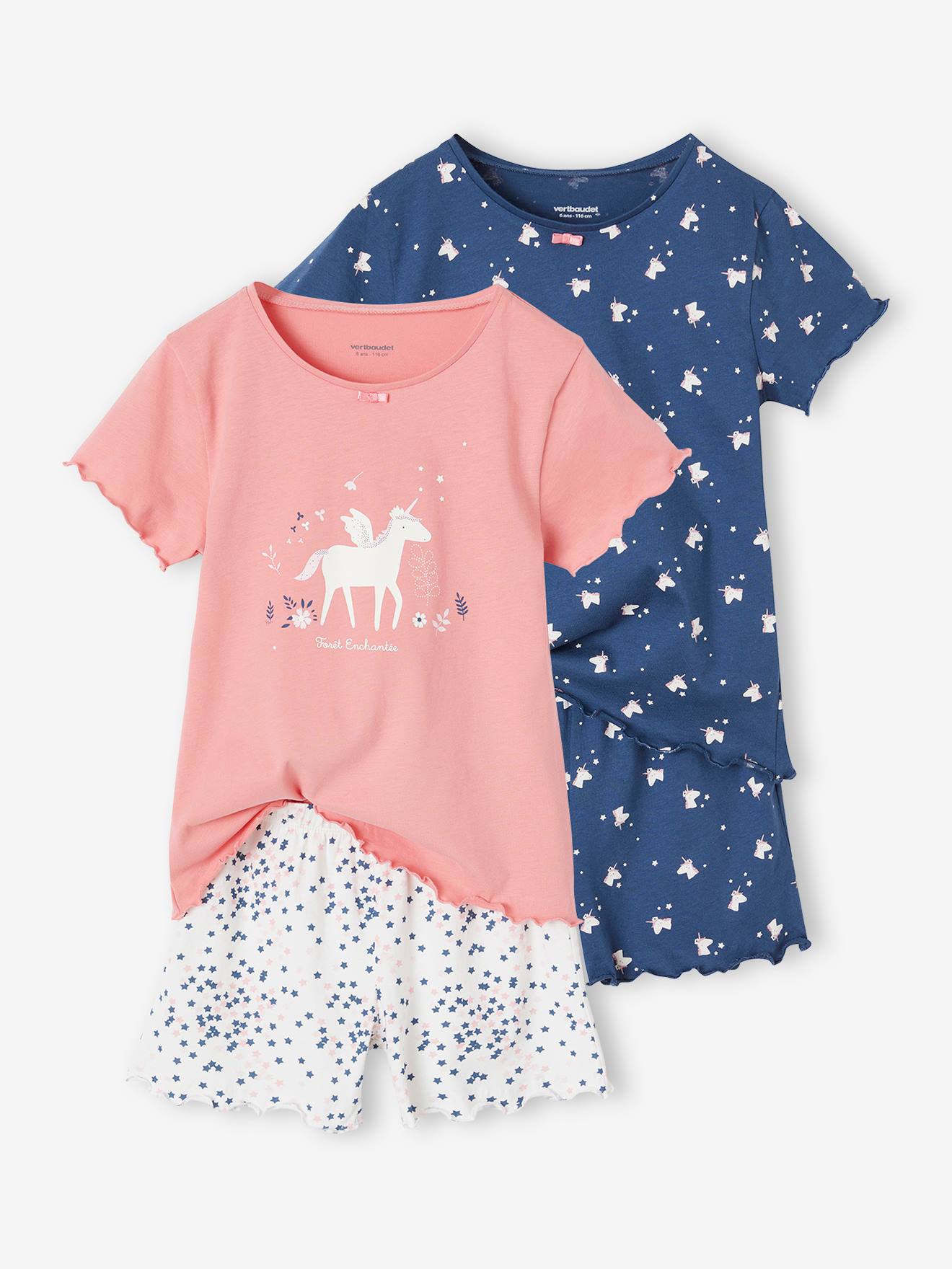 Set van 2 eenhoorn pyjashorts voor meisjes nachtblauw