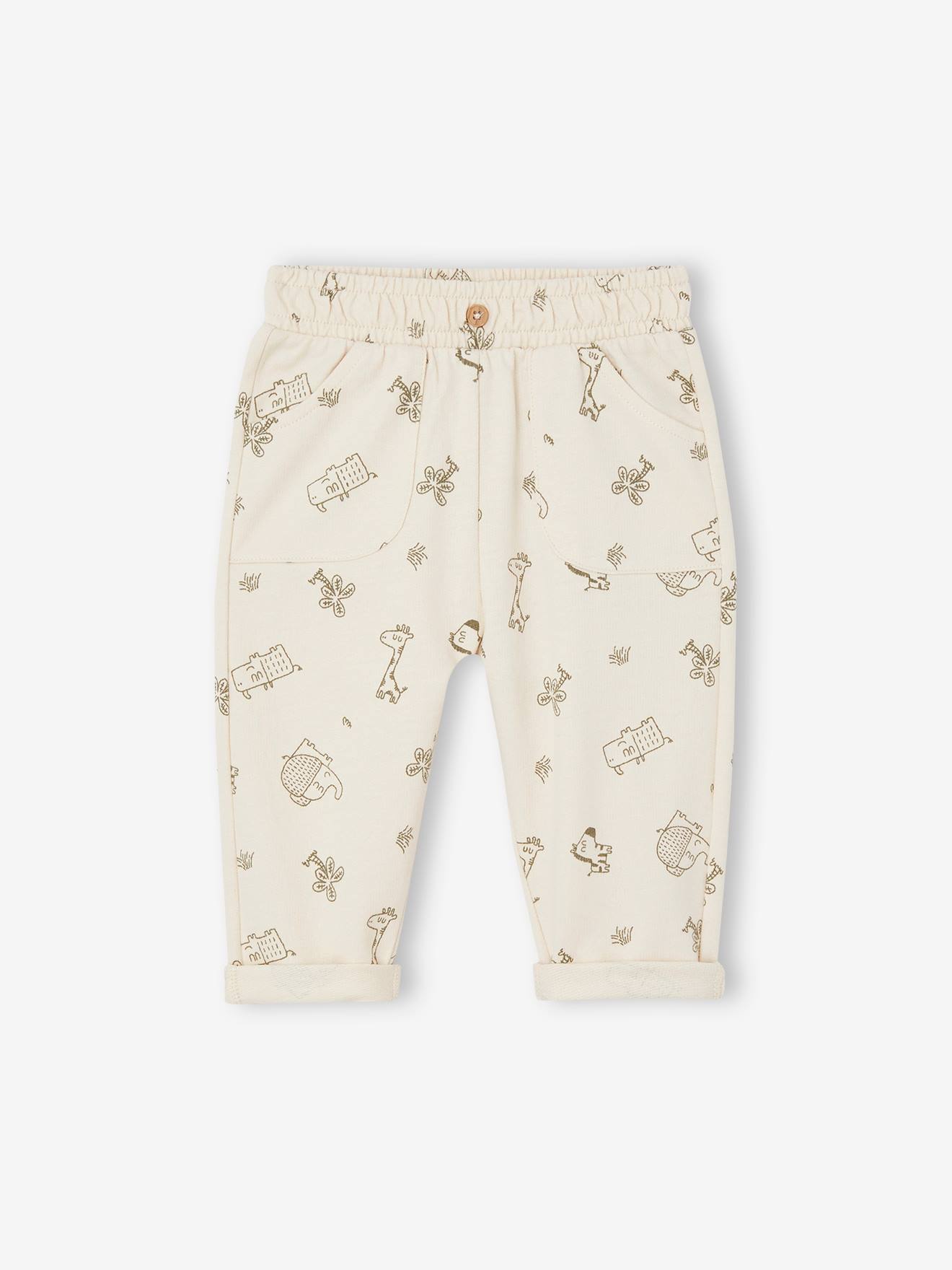 Broek met print van molton baby ecru