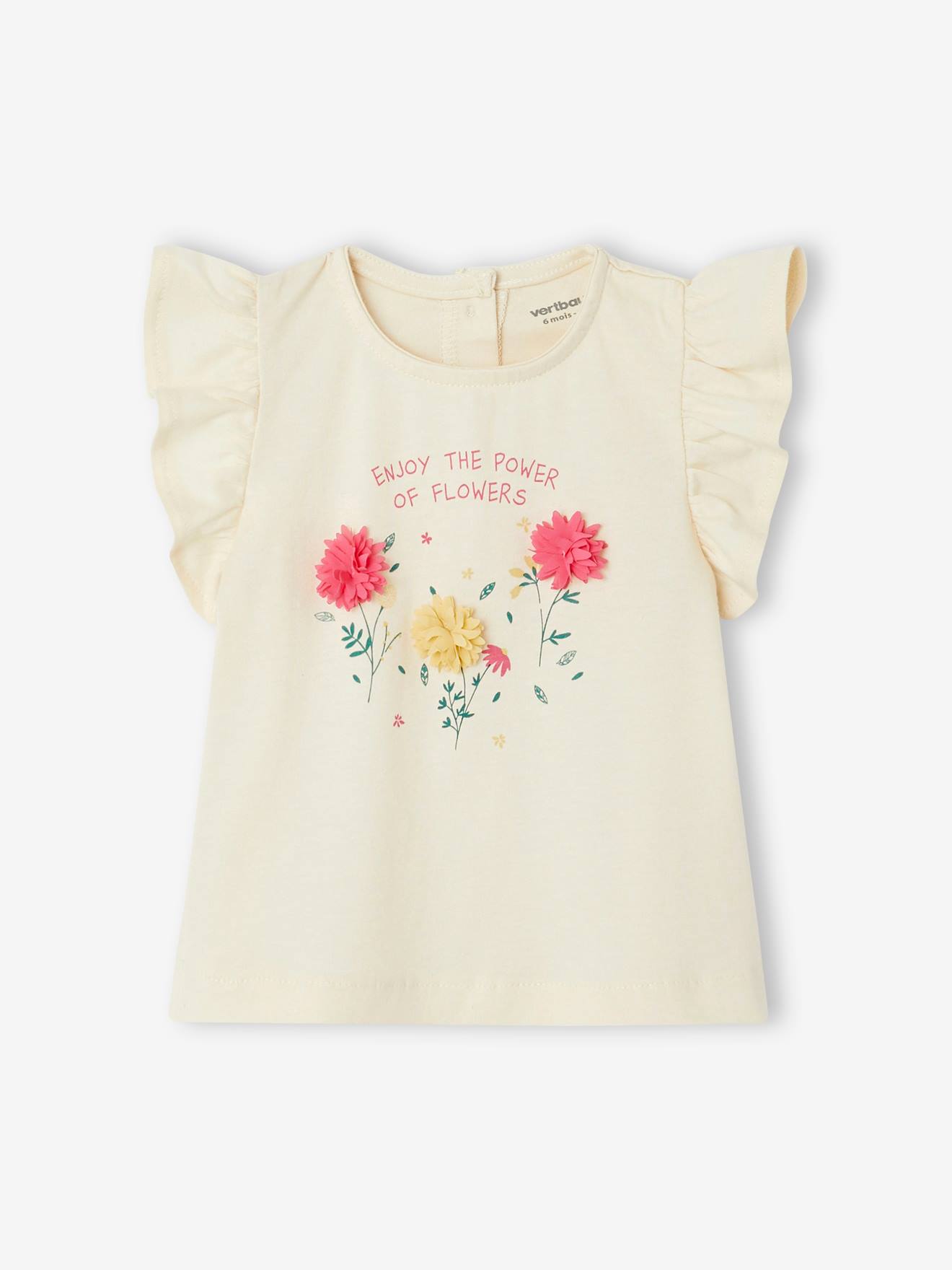 T-shirt met bloemen in reliëf baby ecru