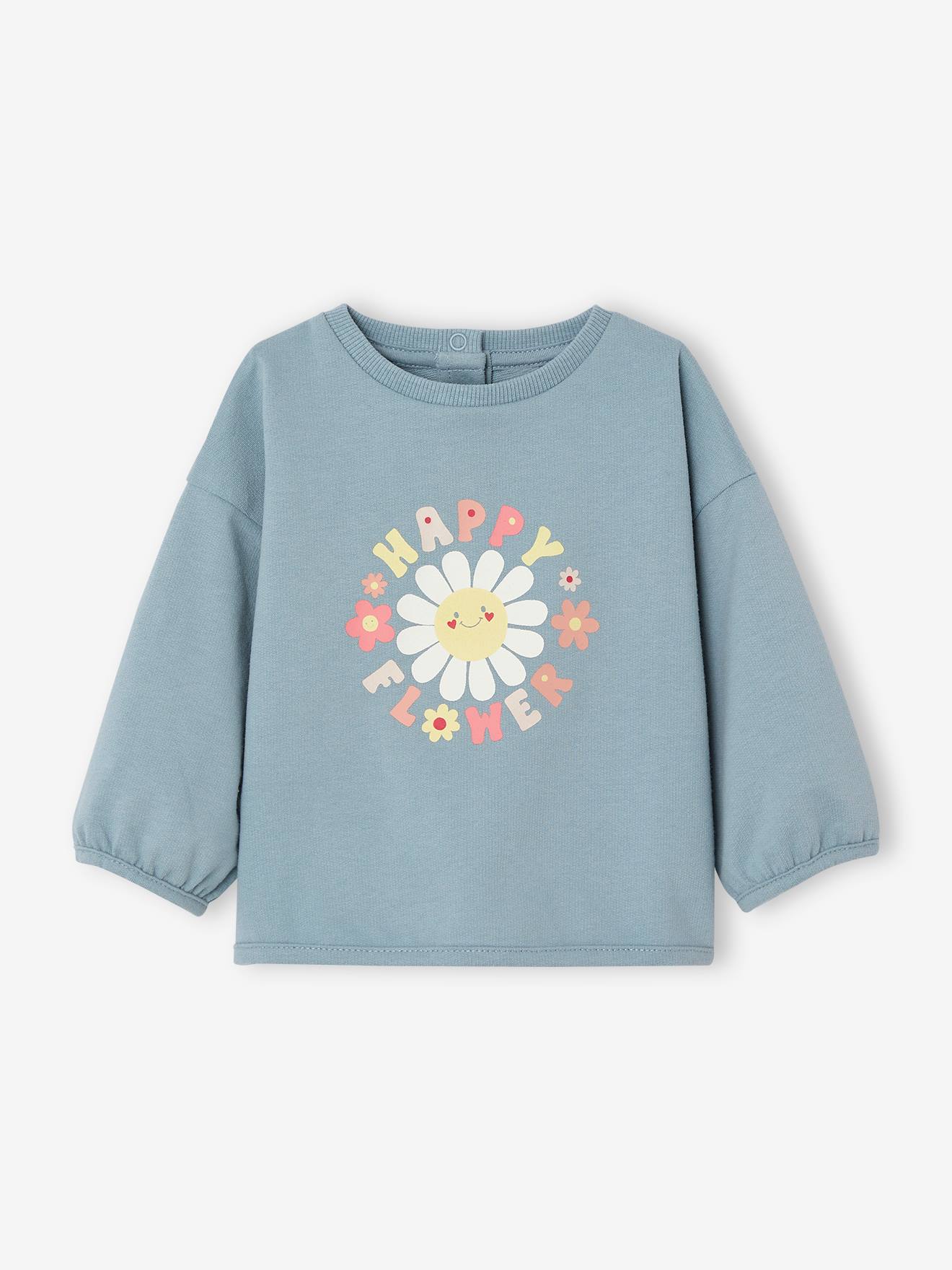 Sweater happy flower baby grijsblauw