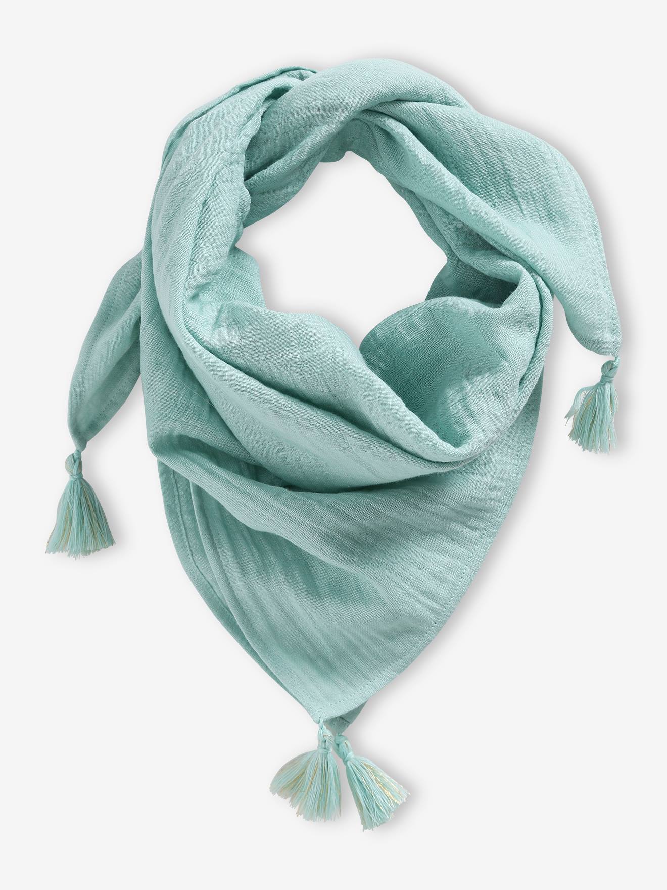 Gepersonaliseerde effen sjaal met kwastjes voor meisjes hemelsblauw