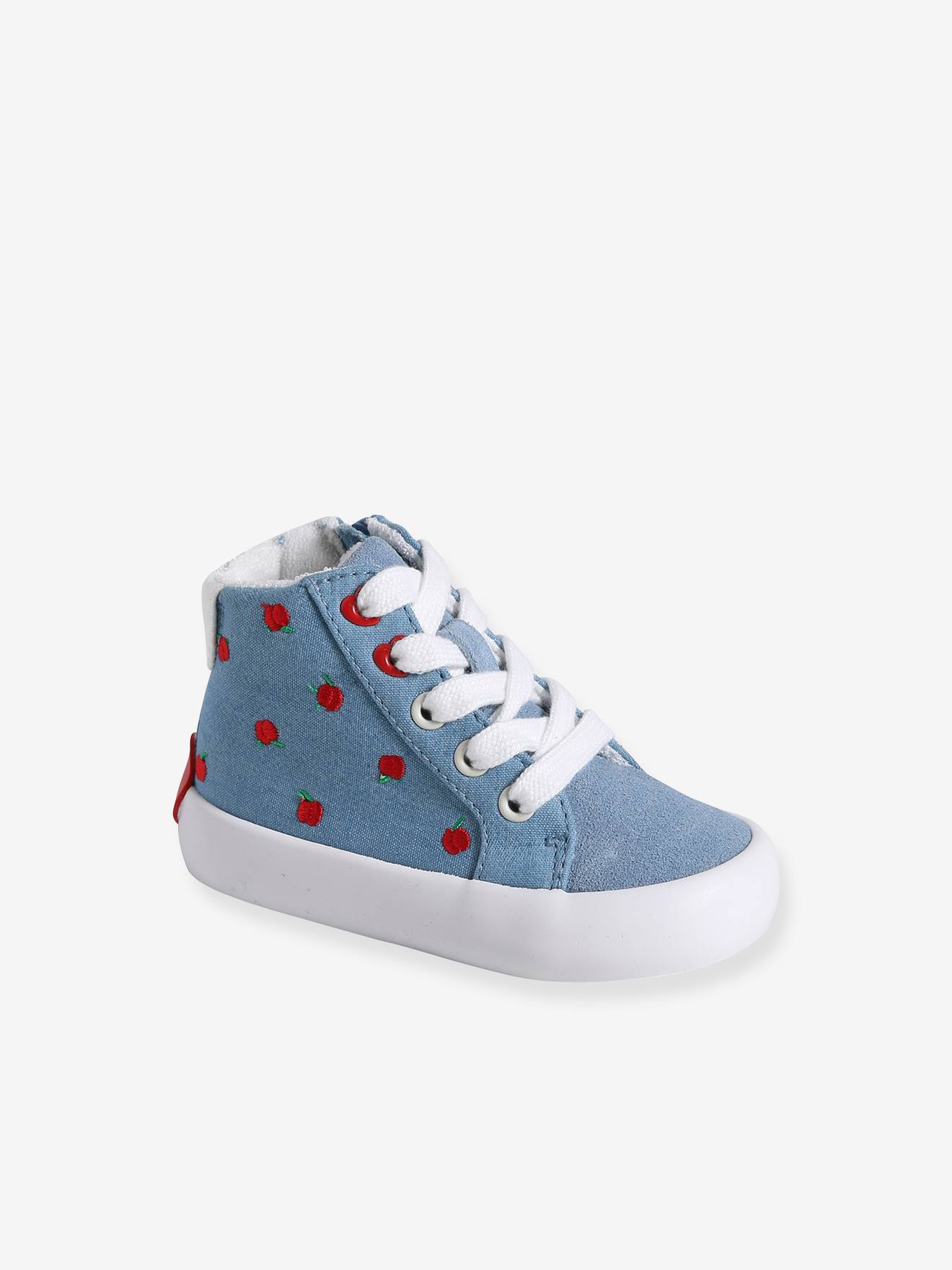 Hoge sneakers met veters en rits blauw, bedrukt