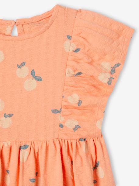 Bloemenjurk van tricot met reliëf ecru+mandarijn+snoepjesroze - vertbaudet enfant 