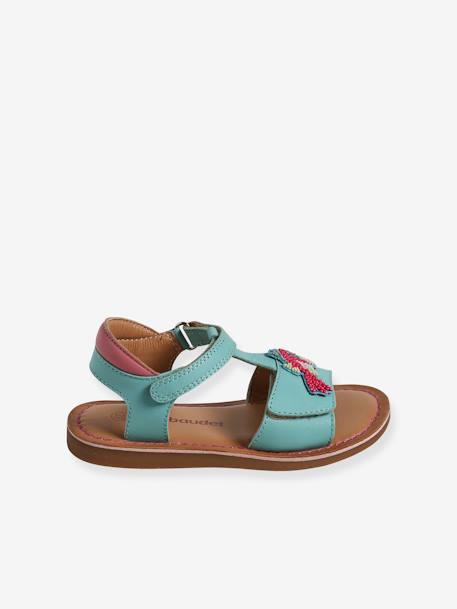 Leren sandalen met klittenband kinderen kleutercollectie turquoiseblauw - vertbaudet enfant 