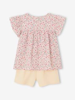 Meisje-Short-Set blouse met bloemen en short van katoengaas voor meisjes