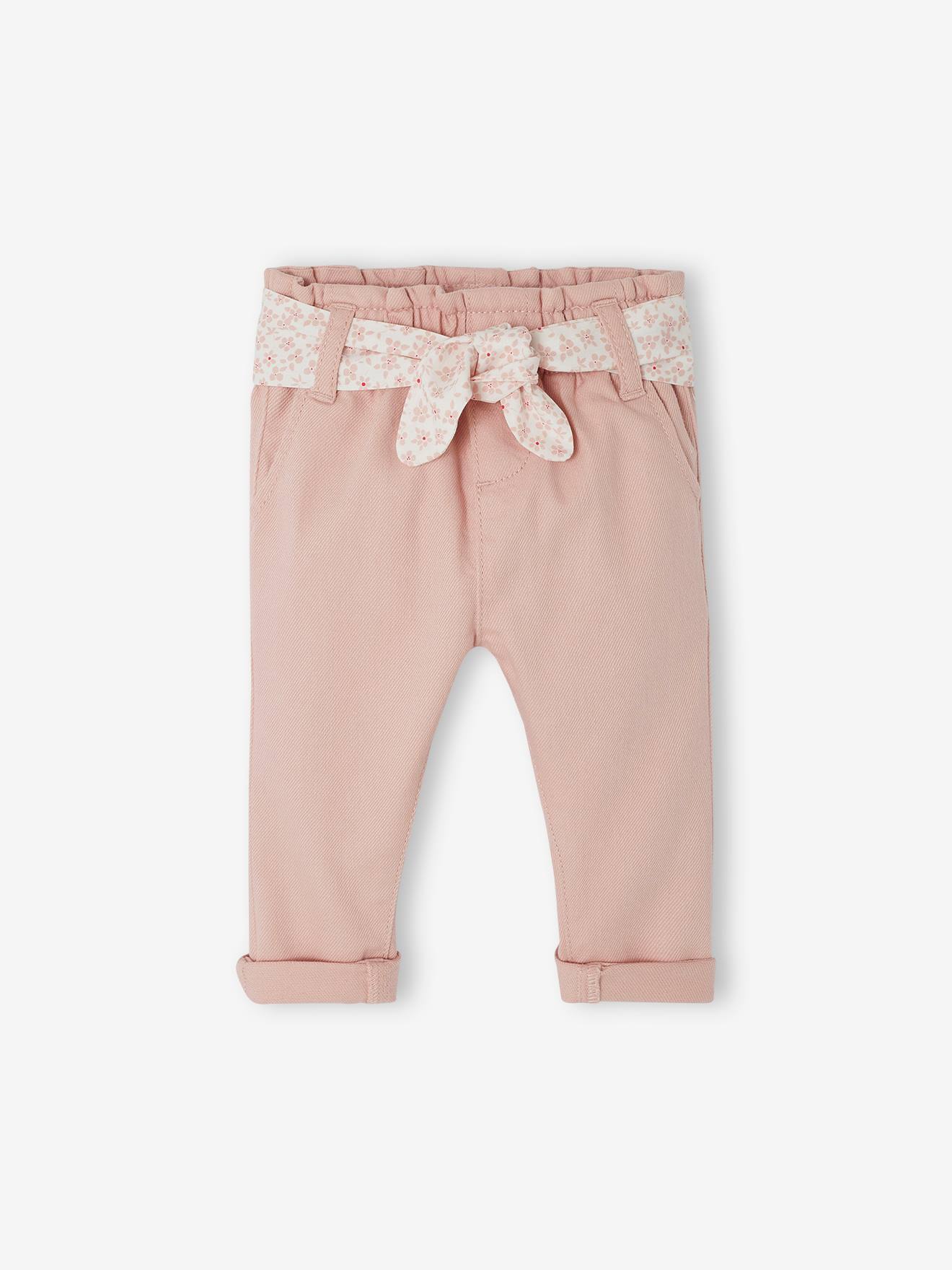 Paperbag babybroek met riem lichtroze