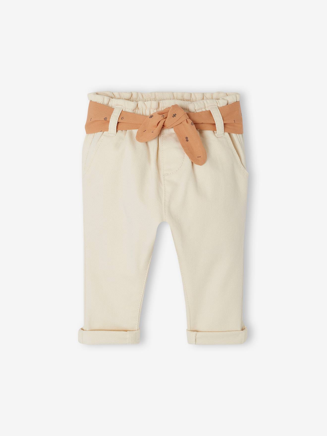 Paperbag babybroek met riem ecru