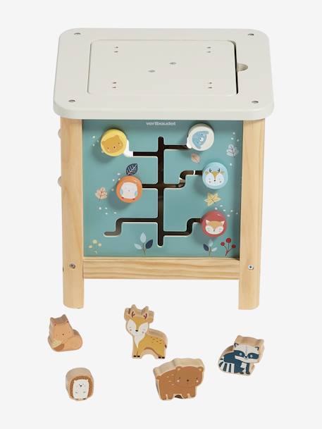 Grote houten activiteitenkubus Beige LOVELY FARM+blauw+roze+Tanzania - vertbaudet enfant 