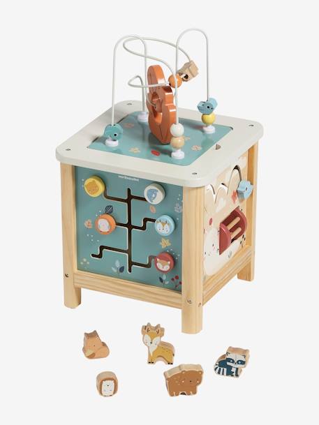 Grote houten activiteitenkubus Beige LOVELY FARM+blauw+roze+Tanzania - vertbaudet enfant 