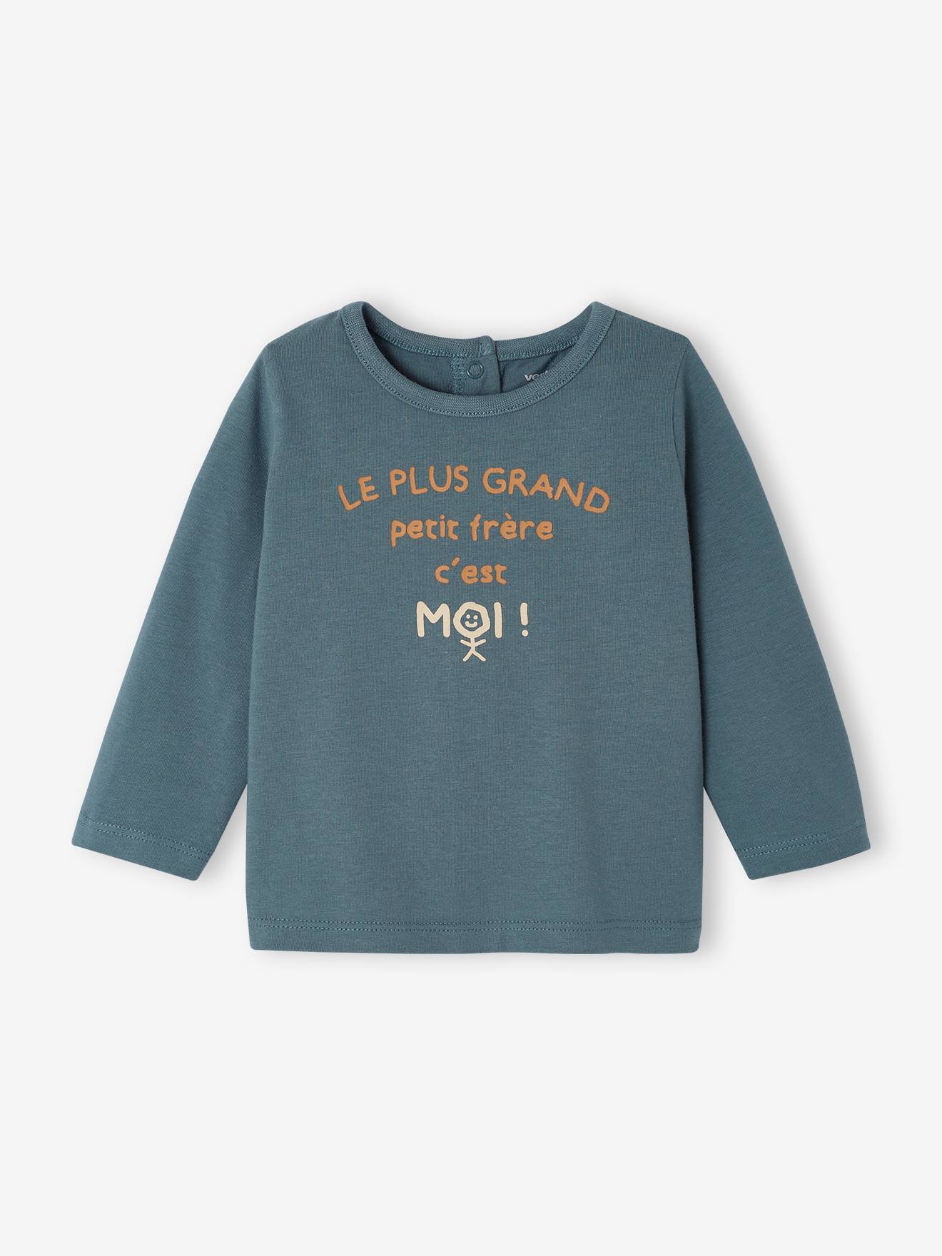 T-shirt met lange mouwen en tekst voor baby's groenblauw