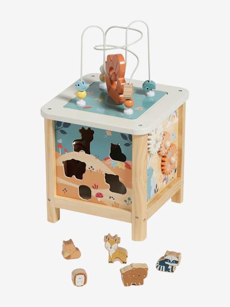 Grote houten activiteitenkubus Beige LOVELY FARM+blauw+roze+Tanzania - vertbaudet enfant 