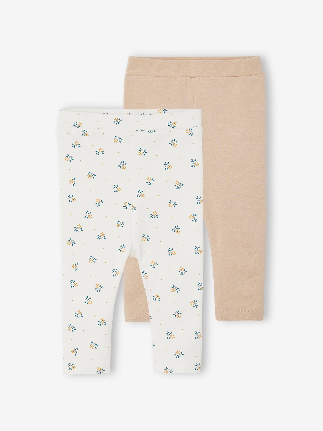 Set van 2 basic babyleggings lichtbeige met print