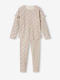 Meisje-Pyjama, surpyjama-Meisjespyjama van ribtricot met bloemenprint