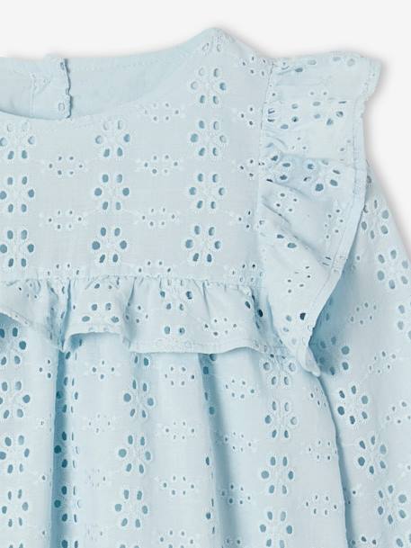 Blouse met ruches van Engels borduurwerk meisje hemelsblauw+saliegroen - vertbaudet enfant 