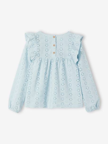 Blouse met ruches van Engels borduurwerk meisje hemelsblauw+saliegroen - vertbaudet enfant 