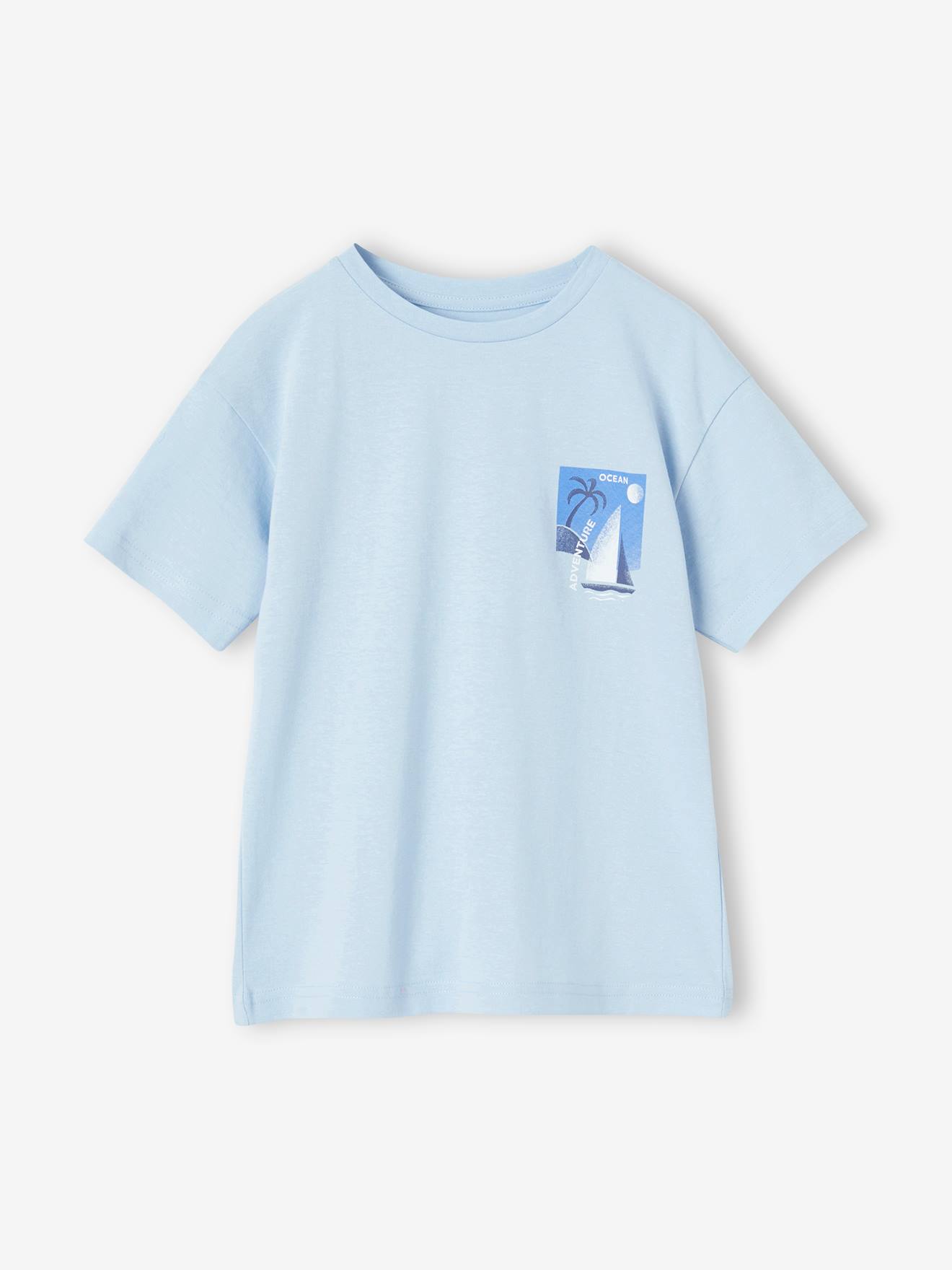 T-shirt met maxi motief op de rug voor jongens hemelsblauw