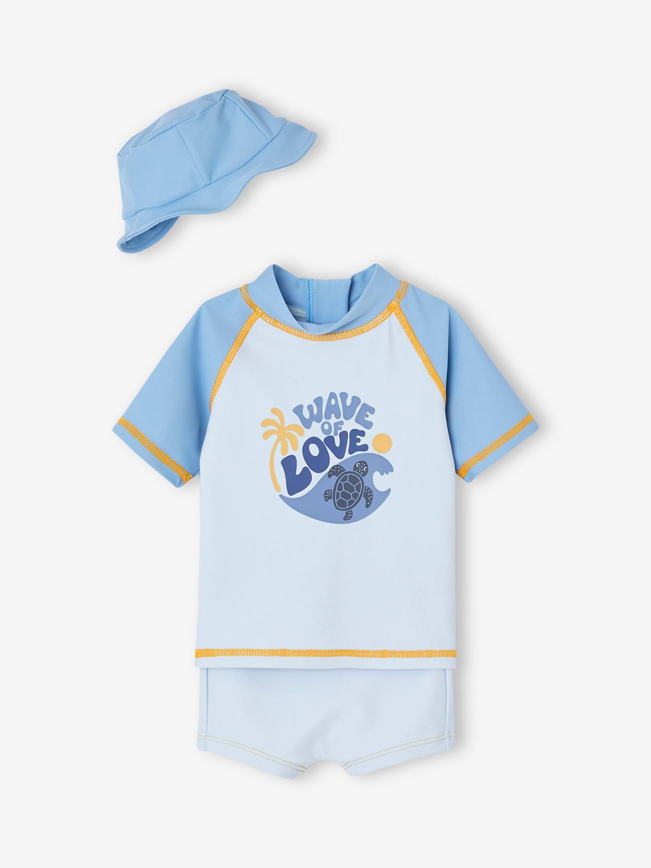 Zwemset met UV-bescherming voor jongensbaby T-shirt + boxershort + hoedje oceaanblauw