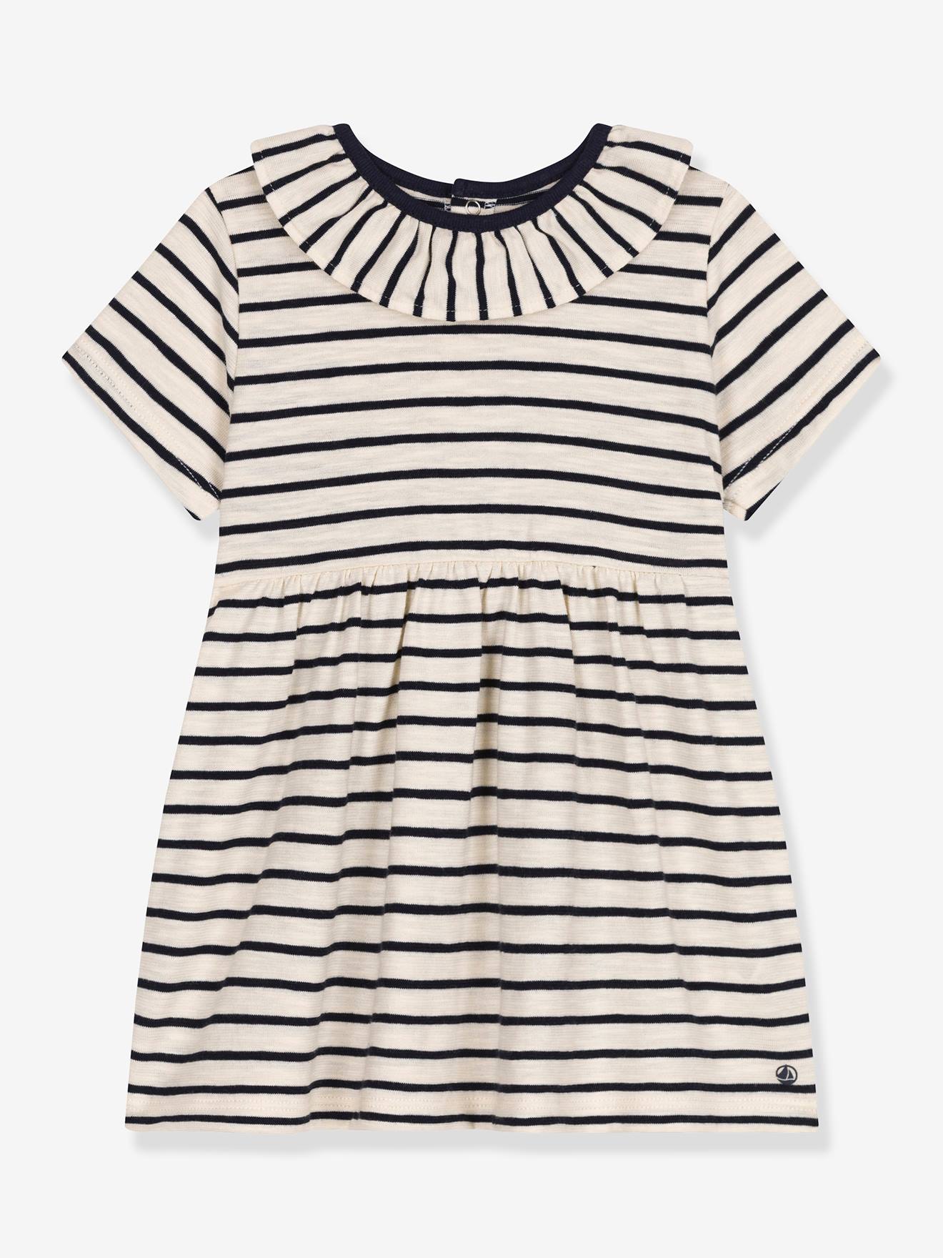 Gestreept babyjurkje PETIT BATEAU gemêleerd beige