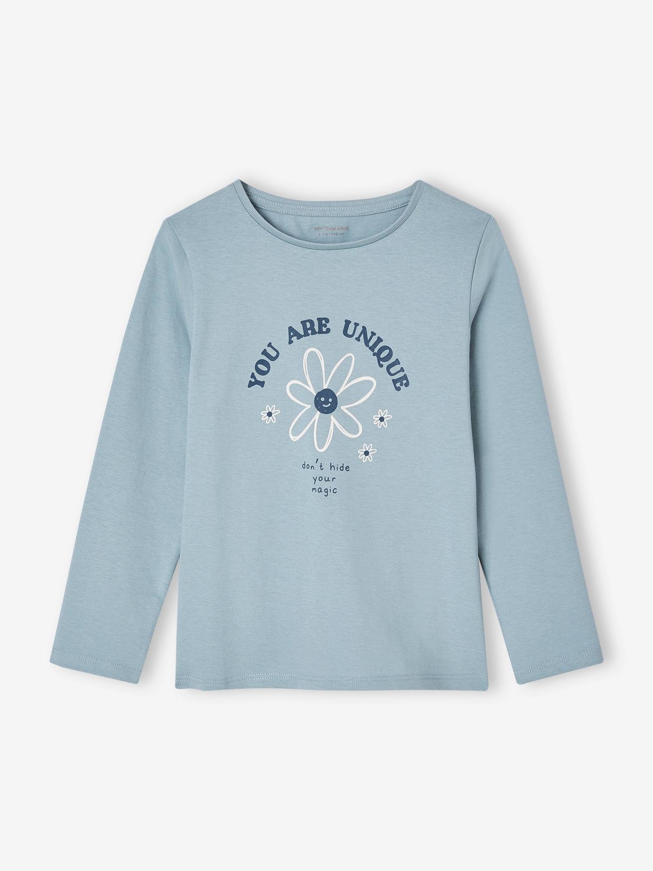T-shirt met tekst voor meisjes grijsblauw