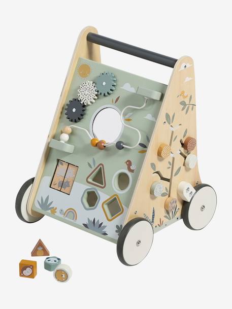 Loopwagen met houten remmen hout+rozen+wit - vertbaudet enfant 