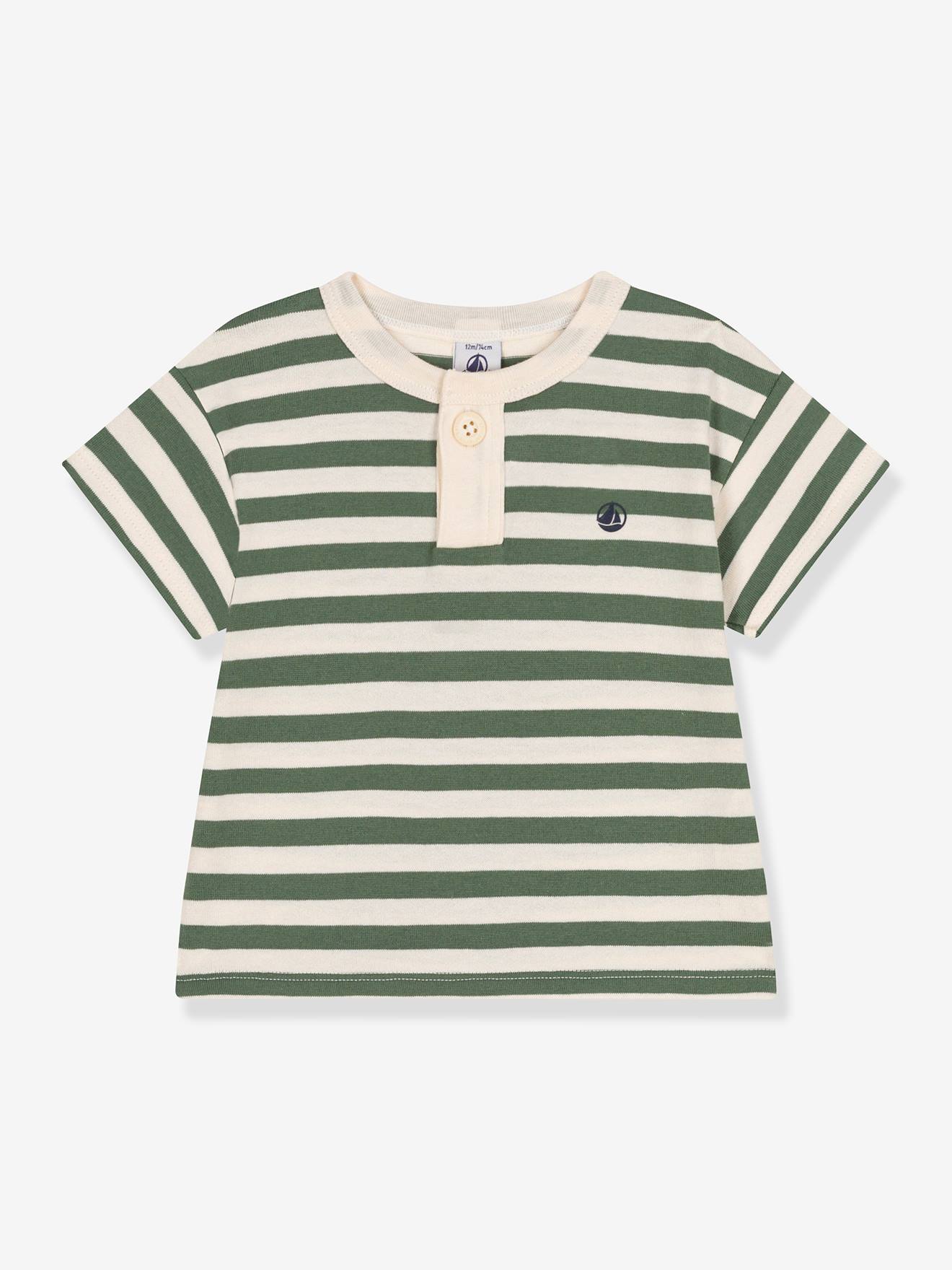 Gestreept jongensshirt in jersey PETIT BATEAU groen, gestreept