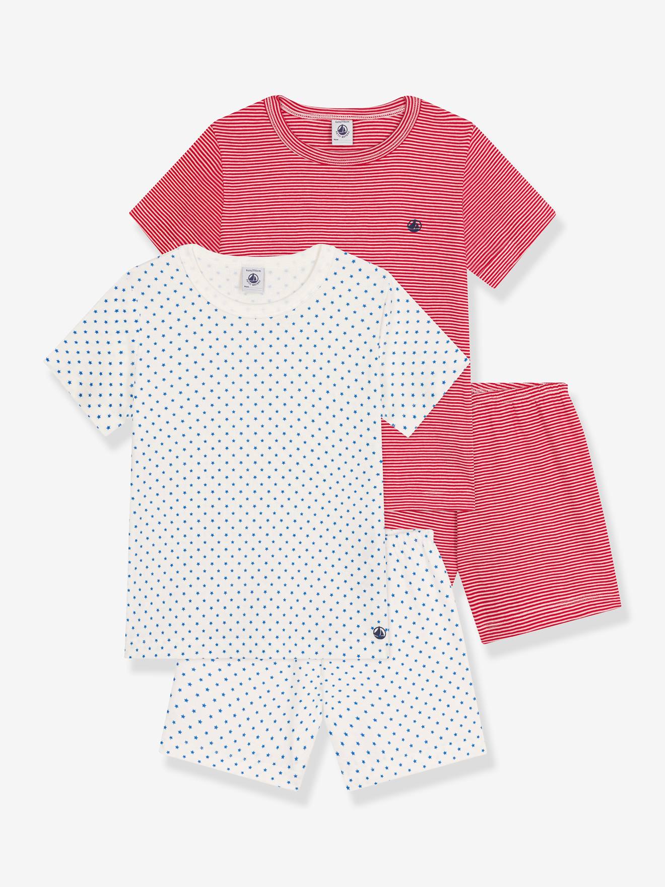 Set van 2 pyjamashorts voor jongens PETIT BATEAU rood, gestreept