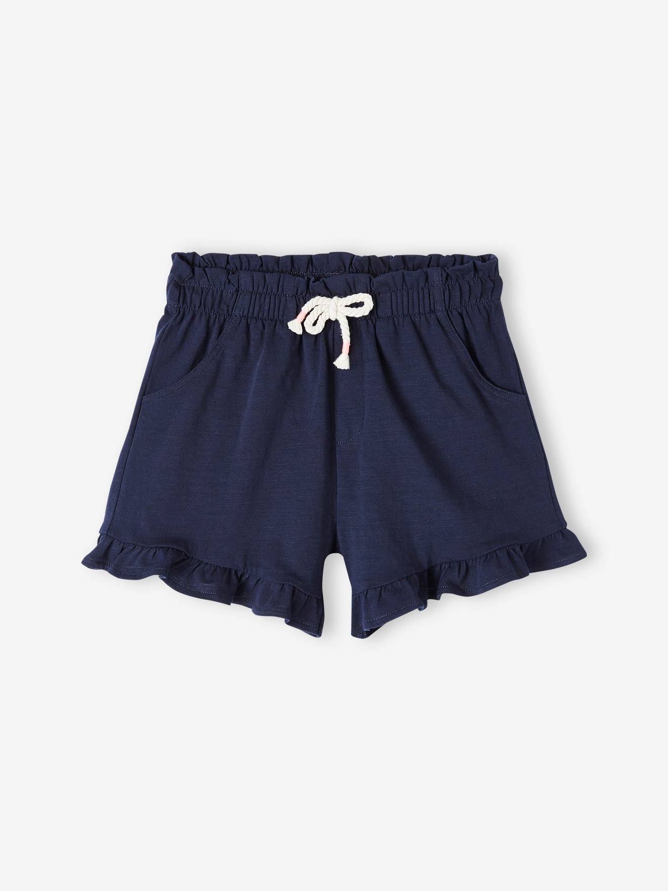 Meisjesshort met ruches marineblauw