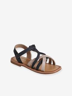 Schoenen-Meisje shoenen 23-38-Sandalen-Sandalen met klittenband van leer voor kinderen, kleuterschoolcollectie VERTBAUDET