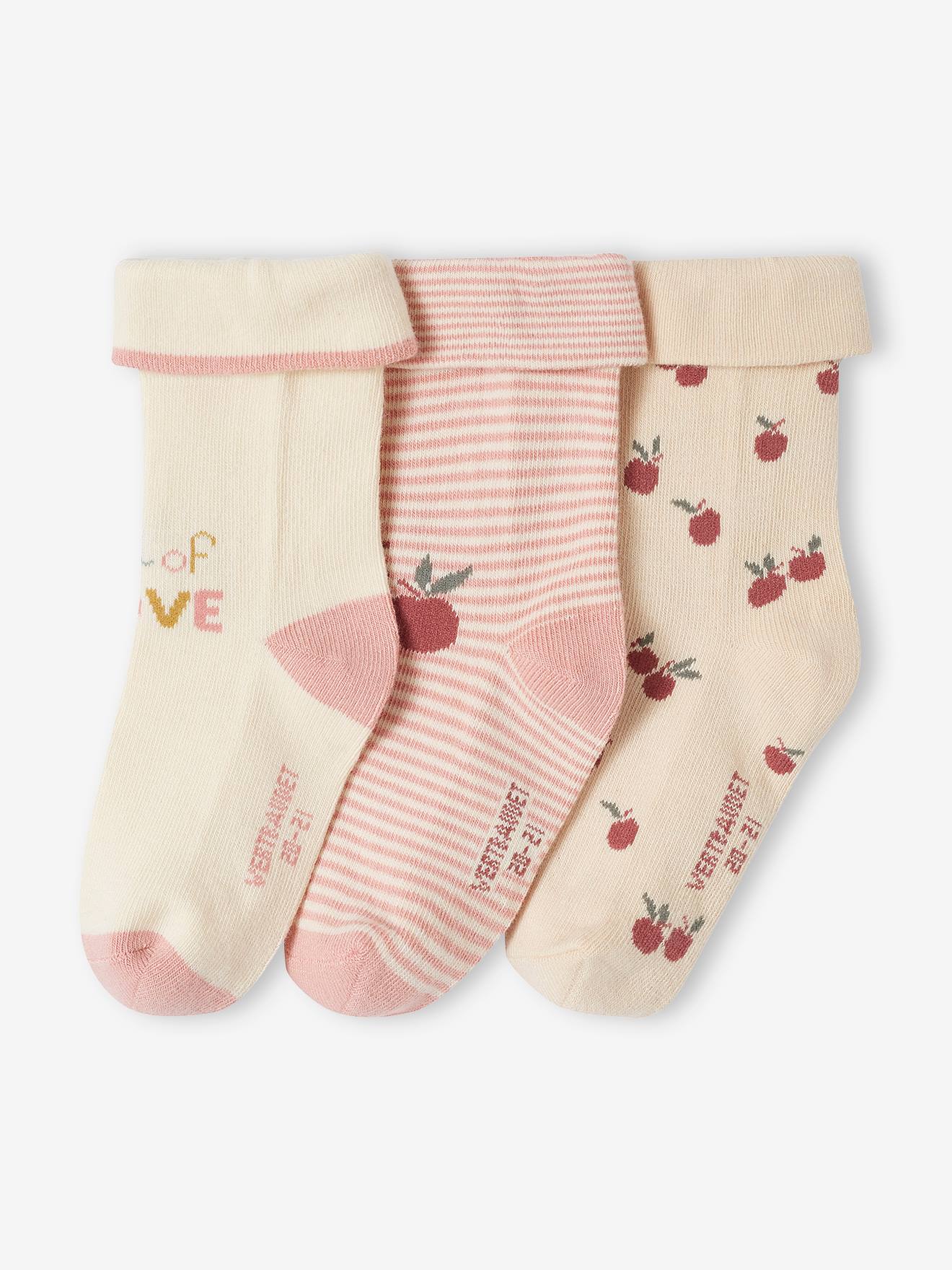 Set van 3 paar 'kersen' sokjes voor babymeisje oudroze