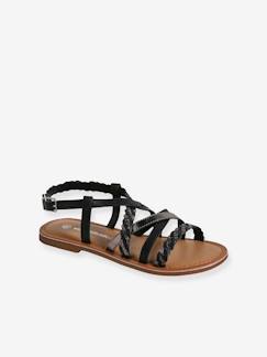 Schoenen-Meisje shoenen 23-38-Sandalen-Sandalen met gekruiste leren bandjes VERTBAUDET-collectie