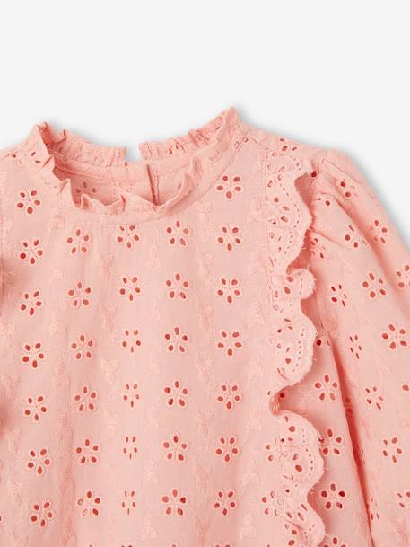 Meisjesblouse met ruches van Engels borduurwerk lichtroze+snoepjesroze+wit - vertbaudet enfant 