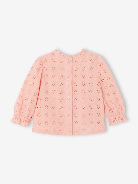 Meisjesblouse met ruches van Engels borduurwerk lichtroze+snoepjesroze+wit - vertbaudet enfant 