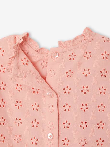 Meisjesblouse met ruches van Engels borduurwerk lichtroze+snoepjesroze+wit - vertbaudet enfant 