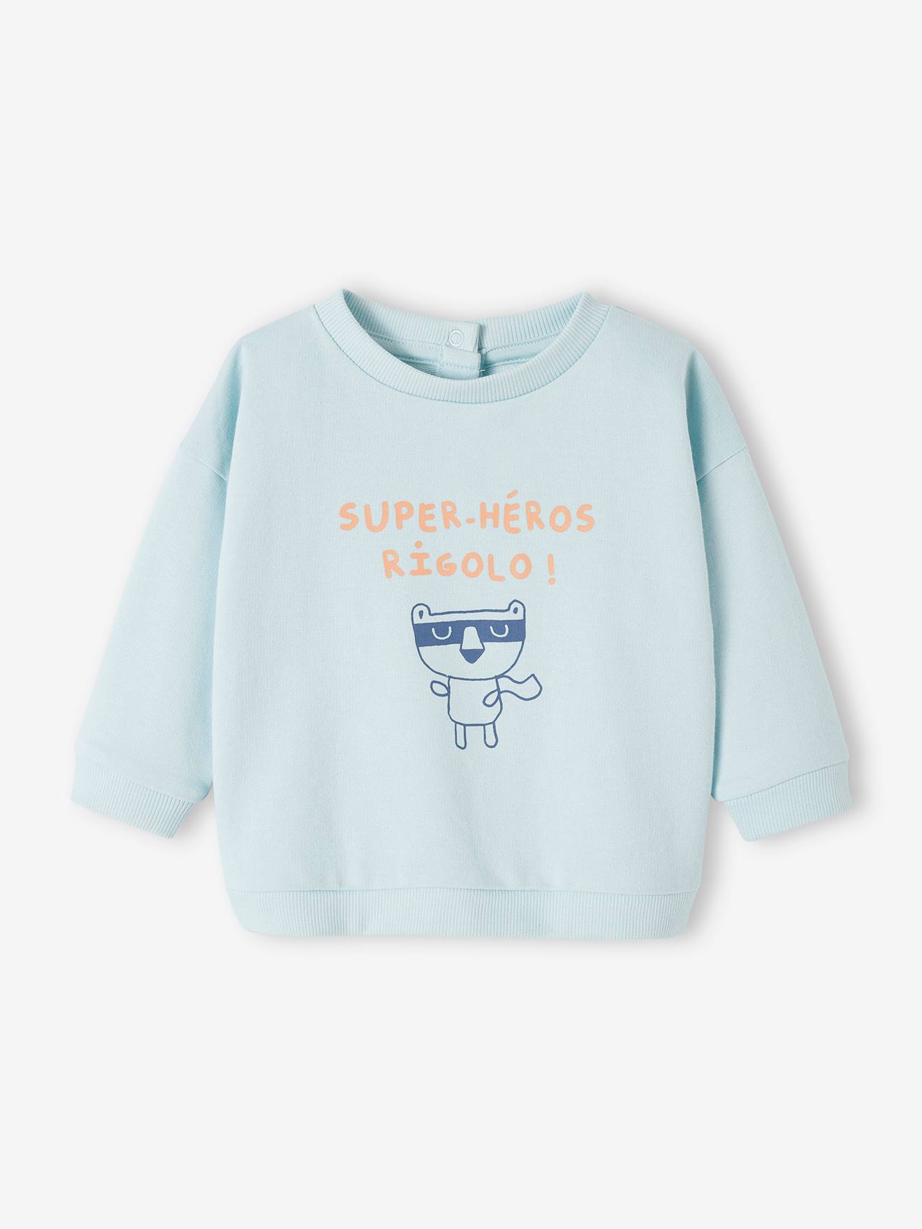 Babysweater met personaliseerbare ronde hals hemelsblauw