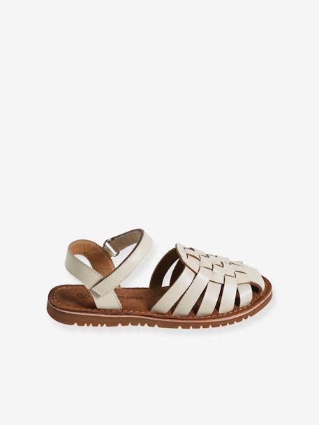 Leren kindersandalen met klittenband ecru - vertbaudet enfant 