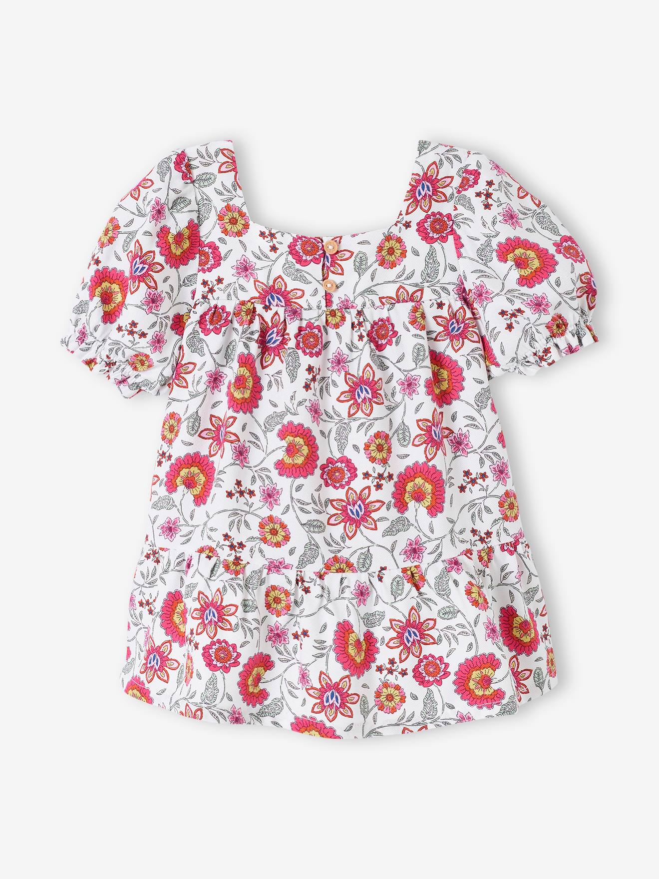 Babyjurk met bloemen en ruches ecru