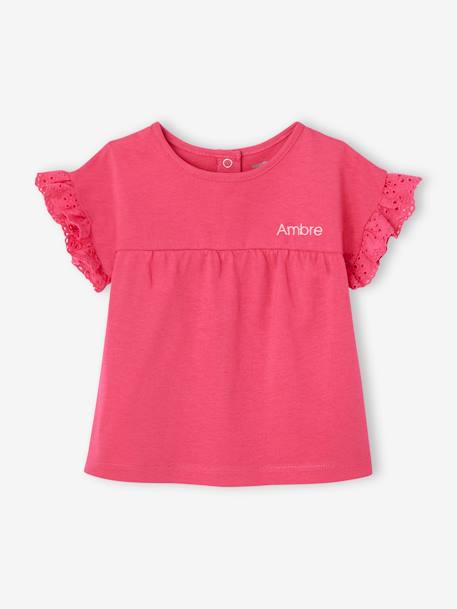 Personaliseerbaar T-shirt baby van biokatoen ecru+fuchsia - vertbaudet enfant 
