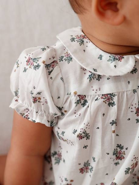 Gebloemd babyshirt met korte mouwen ecru - vertbaudet enfant 