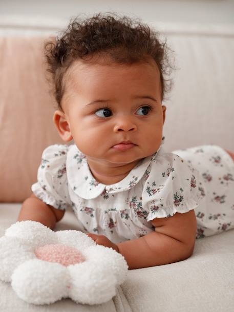 Gebloemd babyshirt met korte mouwen ecru - vertbaudet enfant 
