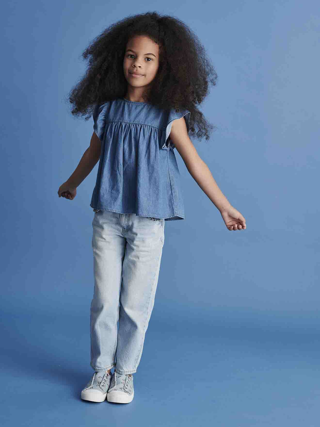 Rechte jeans MorphologiK meisjes heupomvang Medium gebleekt denim