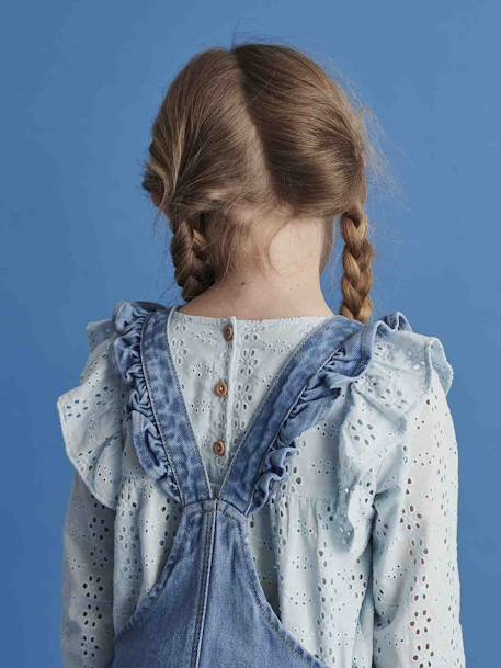 Blouse met ruches van Engels borduurwerk meisje hemelsblauw+saliegroen - vertbaudet enfant 