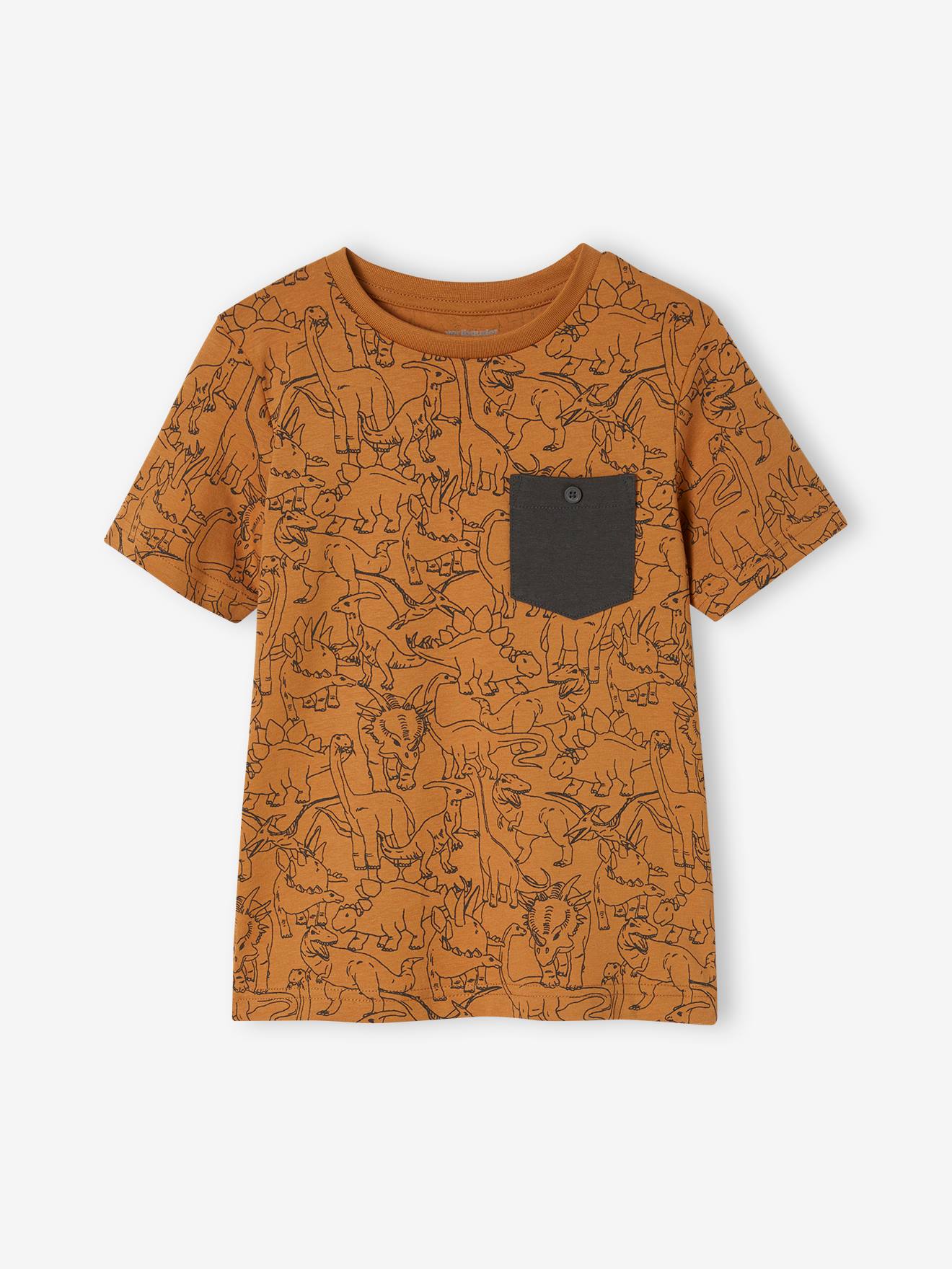 Jongensshirt met korte mouwen en grafisch ontwerp pecannoot