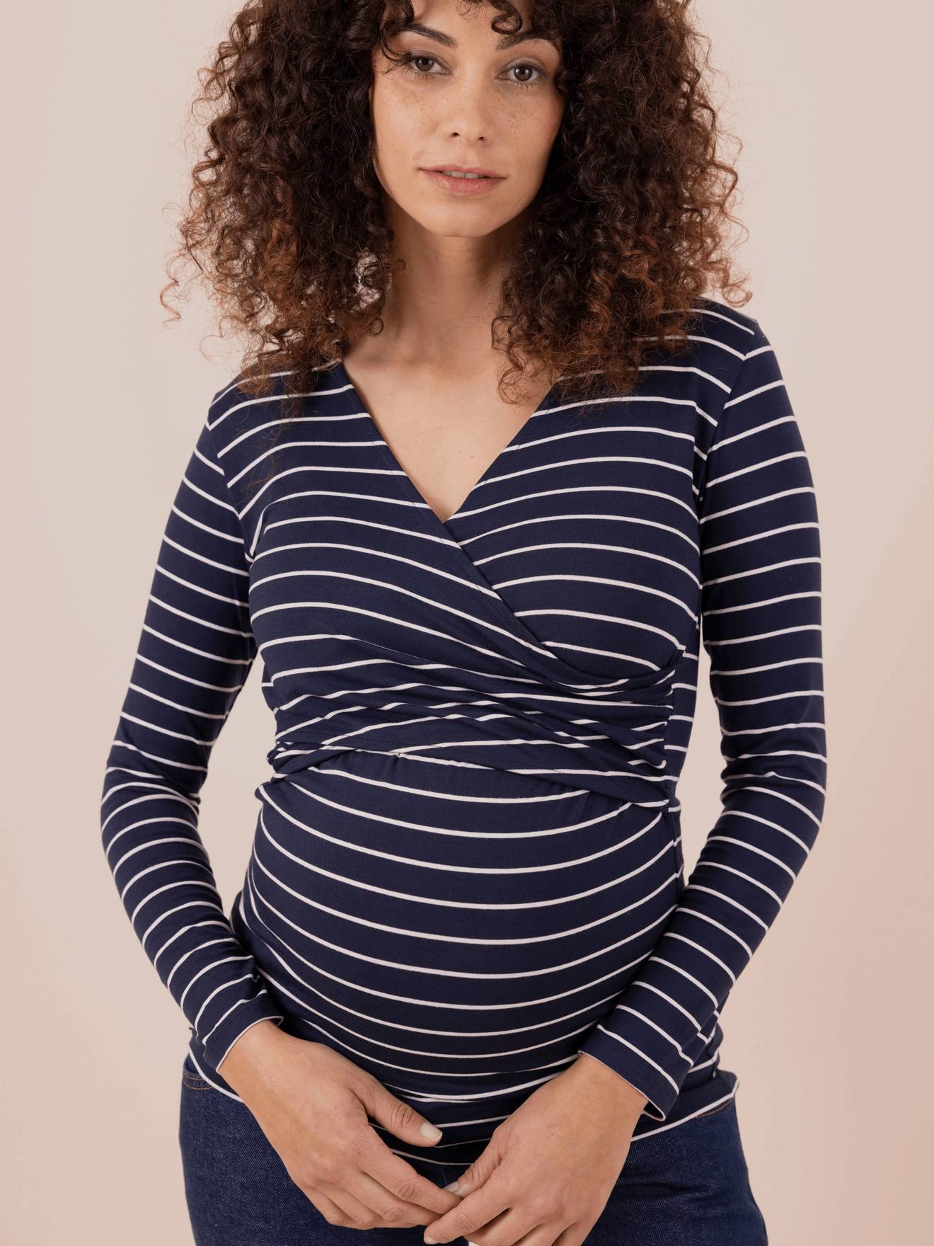 Eco-verantwoorde zwangerschapstop Fiona Envie de Fraise marineblauw, gestreept