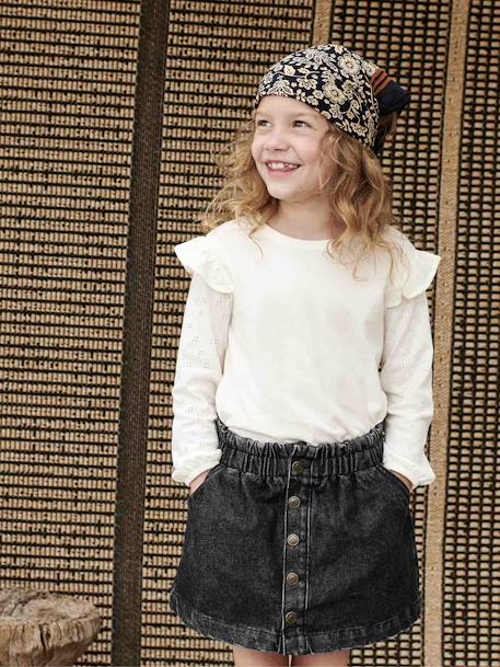 T-shirt BASICS met lange mouwen en ruches voor meisjes ecru+marineblauw+rozenhout - vertbaudet enfant 