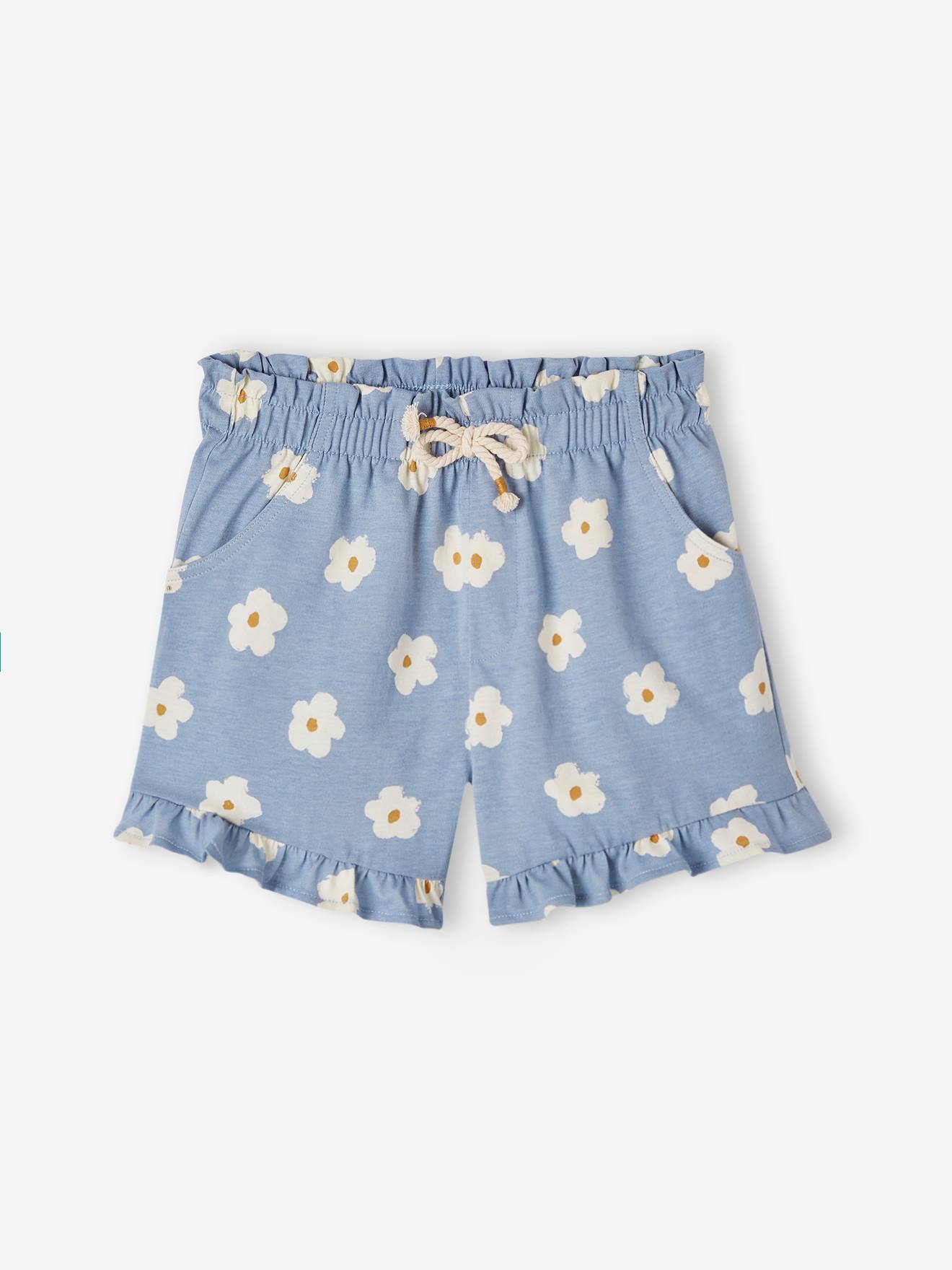 Meisjesshort met ruches blauw